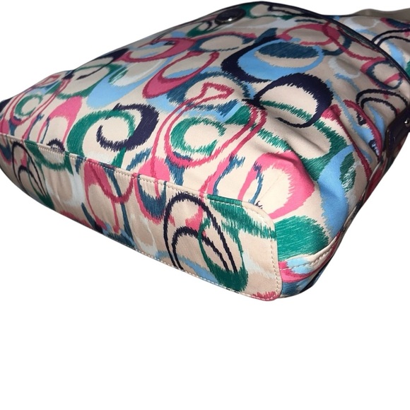 EUC Coach Signature Ikat Print Monogram Foldover Tote Crossbody Bag Navy Pink - Picture 4 of 10